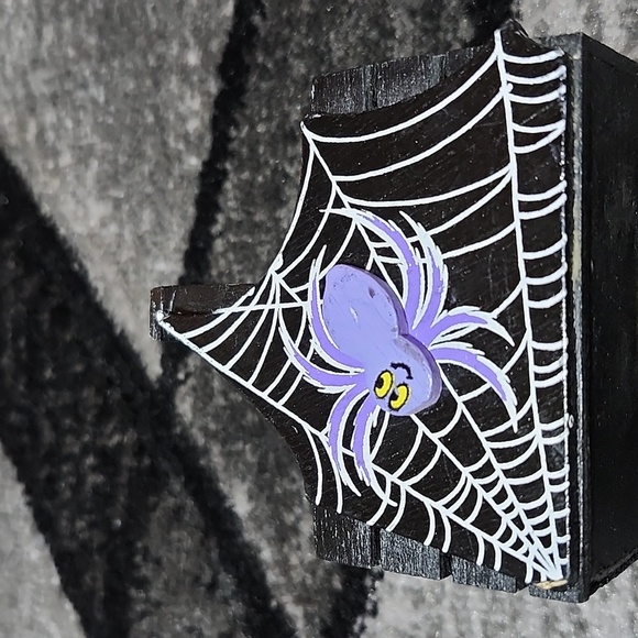VINTAGE MINI HALLOWEEN WOOD BASKETS PUMPKIN BLK CAT SPIDER - Picture 3 of 12